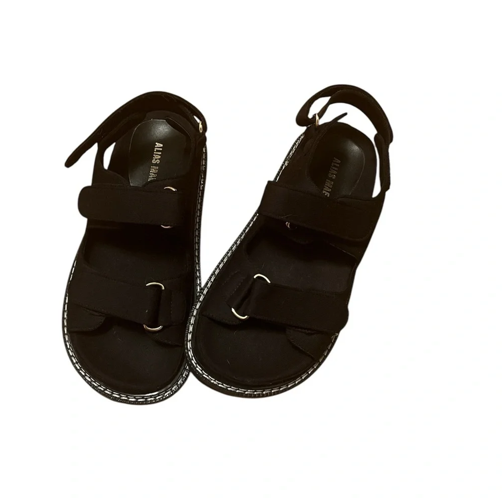 NWOB Alias Mae Black Pascale Chunky Canvas Strappy Platform Sandal EU‎ 38/US 7.5